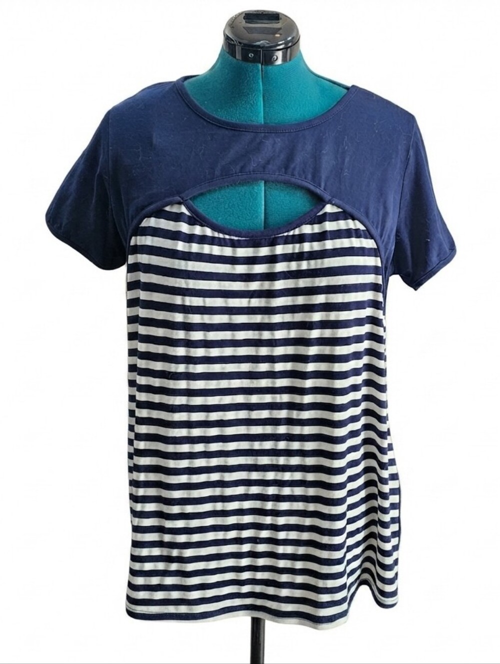 City Chic Blue & White Striped Cutout Short Sleeve Tee Size L(20)​